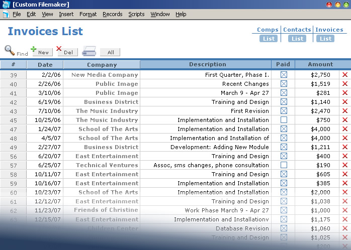 custom-filemaker invoices list view